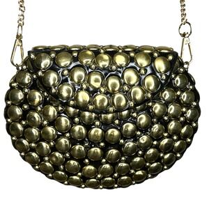 Ramla‎ Rockstar Gold Metal Purse-crossbody hardware, handmade Morocco hard sided